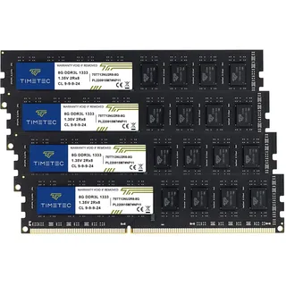 Timetec 32GB KIT(4x8GB) DDR3/DDR3L 1333 MHz PC3-10600 Non-ECC Ungepuffert 1,5V/1,35V CL9 2Rx8 Dual Rank 240 Pin UDIMM PC-Desktop-Computer-Speicher RAM-Modul-Upgrade