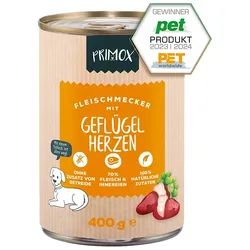 Primox Hunde Nassfutter mit Geflügelherzen 400g