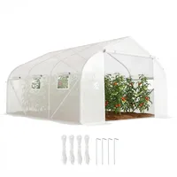 Outsunny Foliengewächshaus, 4,45 x 2,99 x 2,05 m Gewächshaus, Tomatenhaus mit UV-Schutz, Mesh-Fenster, Winddichtes Treibhaus für Garten, Balkon, Metall, Weiß
