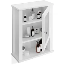 Relaxdays Badschrank, hängend, 3 Fächer, Tür mit Acrylglas, geringe Tiefe, HBT: 52 x 42 x 18 cm, Hängeschrank Wand, weiß