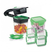 Genius Gemüseschneider Nicer Dicer Quick 9 tlg. Gemüsehobel 3 Messereinsätze, Zwiebelzerkleiner 2 Auffangbehälter 200 ml Würfelschneider grün