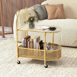 Costway Beistelltisch Gold Glas 60 x 40 x 76 cm