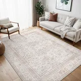 BEIMO Boho Teppich Wohnzimmer Schlafzimmer Vintage Waschbare Teppich Kurzflor rutschfest Teppiche für Küche 160X230CM Beige Grau