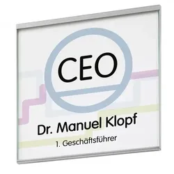 GLASGOW Türschild 150 | Edelstahl und Echtglas | 155x152 mm | Türschild Büro | Büroschild