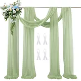 WMYYLX 2 Stück Querbehang, Hochzeit Vorhang, 75 x 600 cm Hochzeitsbogen Gardinen Dekoration, Tüllstoff Vorhänge für Wohnzimmer Hochzeitsfeier Zeremonie Bühnendekoration (Grün)