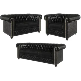 s-style möbel SITZGARNITUR 3+2+1 Chesterfield Morin Schwarz Vegan Leder