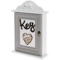 elbmöbel Schlüsselkasten Schlüsselkasten Herz grau weiß Holz, Schlüsselschrank: 6 Haken 22x33x7 cm weiß grau Verzierungen Key grau|weiß