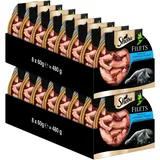 Sheba Filets - Feinstes Katzennassfutter - 16 x 60g Schalen - mit Huhn und Thunfisch - Nassfutter für Katzen - Großpackung