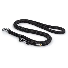 LIONTO Hundeleine, 3-fach verstellbare Multifunktionsleine aus Nylon, reflektierend 200 cm, mit 2 Edelstahlkarabinern, schwarz