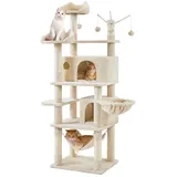 Yaheetech Kratzbaum 170 cm Katzenbaum XL Stabiler Katzenkratzbaum Kletterbaum für Katzen, mit Aussichtsplattform Katzenhöhlen Hängematte Liegemulde Plüschbälle,