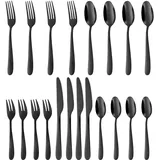 Edelstahl Besteck Set 12 Personen, Essbesteck Set 60 Teilig, Monobloc-Messer, Cromargan Edelstahl Poliert, Spülmaschinenfest, Schwarz