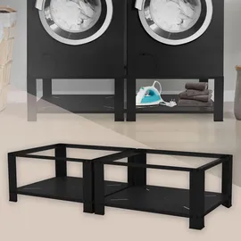 ML-Design Doppel Waschmaschinen Untergestell 2 Ablagen, Schwarz Metall, 128x32x54 cm,