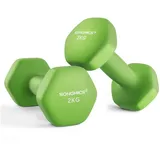 SONGMICS Kurzhantel Hanteln, (2er Set Neopren-Beschichtung, Hantelset, Kurzhanteln, Hexagon), 1KG-2KG-3KG-4KG-5KG Krafttraining, Workout, Fitnesstraining grün 2 x 2 kg