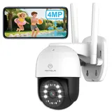 ANTELA Überwachungskamera Außen 4MP PTZ WLAN IP Kamera Outdoor, IP65 wasserdicht, Farbige/IR/Smart Nachtsicht mit Flutlicht 50m, 2-Wege-Audio, Bewegungserkennung, Alarmmeldung, 2,4GHz