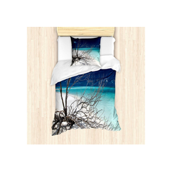 Bettwäsche Milbensicher Allergiker geeignet mit Kissenbezug, Abakuhaus, Meer Seascape Thema Schwemmholz blau 135 cm x 200 cm