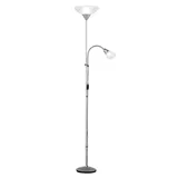ETC Shop Deckenfluter Leseleuchte Wohnzimmerlampe Stehleuchte Höhe verstellbar, flexible Leselampe, Metall titan, Kunststoff weiß, 1x E27 1x E14, DxH 28 x 180 cm