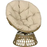 Outsunny Papasansessel Korbsessel Rattan Drehsessel mit Polster 360 Grad verstellbare Fußstütze 85x70x82 cm in Khaki für Garten & Wohnzimmer   Aosom.de