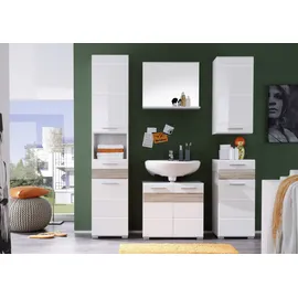 trendteam Mezzo Hochschrank 37 x 182 x 31 cm Weiß Hochglanz/Holz