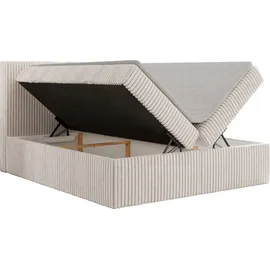 MKS Meble Boxspringbett 180x200 Beige Cord, Boxspringbett mit Matratze H3, Bett mit Bettkasten and Kopfteil, Doppelbett mit Stauraum, Polsterbett - Tiliano