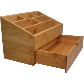hausleben Schreibtisch Organizer aus nachhaltigem Bambus | 6 Fächer | mit Schublade | Schreibtischablage | Stiftebox | Büro