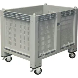 BRB Palettenbox, Wände durchbrochen/Boden geschlossen, mit 4 Lenkrollen, 2 Feststellbremsen, LxBxH 1200x800x1000 mm