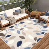 TAPISO Patio Teppich Indoor Outdoor Grau Mehrfarbig Blätter Sisaloptik Strapazierfähig Wetterfest Flachgewebe Terrasse Wohnzimmer ÖKO-TEX 300 x 400 cm
