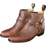 Herren Damen Western Cowboy Biker Leder Stiefelette Boots »WB-03« Braun - Braun - 46