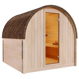 FinnTherm Fasssauna ScandiPod Comfort, Fasssauna 2 Sitzbänke aus Holz - Sauna mit 42 mm Wandstärke, Außensauna Mit Montagematerial - FinnTherm
