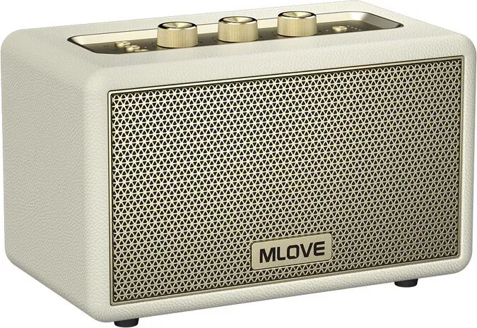 Mlove A200 tragbarer Bluetooth-Lautsprecher, kabelloser Bluetooth 5.3-Lautsprecher, 24 Stunden Wiedergabezeit, eleganter Retro-Bluetooth-Lautsprecher – Weiß