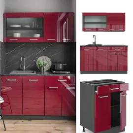 Vicco R-Line Küchenzeile 140 cm bordeaux hochglanz/anthrazit