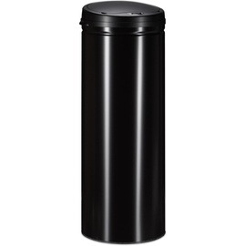 Relaxdays Mülleimer 50 L, mit Sensor, automatischer Deckel, aus Stahl, 80 cm hoch, 30 cm Durchmesser, schwarz