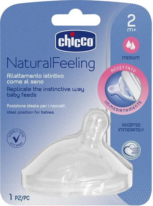 Chicco NaturalFeeling Sauger Medium Flow 2M+ Silikon