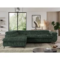 Sofa L-form, mit Bettkasten, Modern Wohnzimmer Ecksofa, Couchgarnitur, Schlaffunktion - PEDRO L - Cord - Grün - Links - Grün