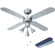 ETC Shop LED Deckenventilator 102 cm Zugschalter Silbergrau/Marineblau
