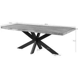 Massivmoebel24 Baumtisch 180 x 77 x 90 cm natur sandgestrahlt/anthrazit glänzend