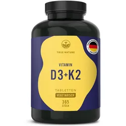 True Nature® Vitamin D3 + K2 Tabletten - 1 Jahr Langzeitvorrat 365 St