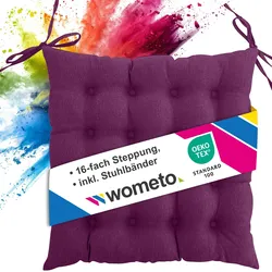 wometo Sitzkissen Stuhlkissen 40x40 OEKO-TEX  - beere violett Sitzauflage Bank Polster Sitzpolster mit Bändern / Schleife, Indoor / Outdoor