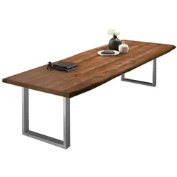SAM® Esstisch Baumkante massiv Akazie nussbaumfarben 280 x 110 silber VALIN