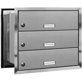 AL Briefkastensysteme 3er V2A Edelstahl Silber inkl. Zeitungsfach