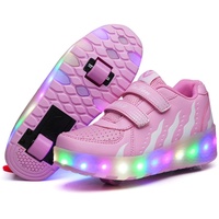 Mädchen Jungen LED Rollschuhe Kinder 7 Farben Lichter Leuchtend Schuhe mit Rollen USB Aufladbare Blinken Rollenschuhe Outdoor Gymnastik Doppelräder Skateboard Sneaker - 32 EU