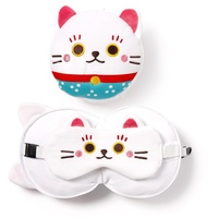 Puckator Reisekissen mit Maske Relaxeazzz - Maneki Neko Katze Glücksbringer