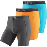Buffalo Langer Boxer Boxershorts türkis/orange/schwarz L 3er Pack