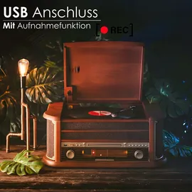 Cyberlux Nostalgie Holz Plattenspieler Retro Kompaktanlage CD/MP3 USB