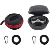 Qanye 2 Stück Runde Tragbare Uhrenbox, Portable Single Watch Travel Case, Uhrenbox Reißverschluss Soft Felted, Runde Uhrenetui,mit 2 Karabiner, für Holding Armbanduhr Smart Watch (Schwarz, Rot)