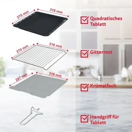 ICQN Minibackofen 20L, Pizza-Backofen, Ober-/Unterhitze mit Umluft-Funktion, 5 Grill-Funktion, 90 Min. Timer, 1500 W, Mini Oven, 80°-240°C, Backblech/Grill/Krümelblech und Blechhalter, Schwarz