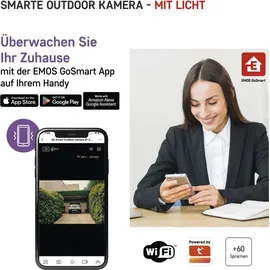 EMOS GoSmart Outdoor Überwachungskamera mit WiFi und App + 1200lm LED-Leuchte, rotierende 3 MP IP-Kamera mit Licht, IP-310 TORCH, schwarz