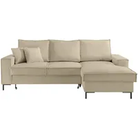 luma-home ECKSOFA Recamiere Schlaffunktion Bettkasten Couch Polsterecke in Cord Beige Grau & Couches, Wohnlandschaften, Ecksofas