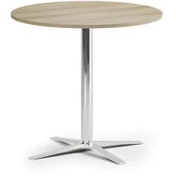 Couchtisch AURA, Durchmesser 80 cm, chrom Fußgestell, Eiche natur