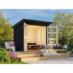 Gartenhaus KARIBU "»Stockach 2« schwarz, aus Fichte", schwarz, Fußboden im Gartenhaus, Holz, Gartenhäuser, aus Fichtenholz, lakiert
