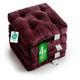 etérea Sitzkissen 42x42 cm 4er Set - Bordeaux 8 cm hoch - Bodenkissen für Indoor, Outdoor, Küche, Garten, Auflage - Heidi Stuhlauflage - 4 Stück Stuhlkissen 40x40 cm Bordeaux